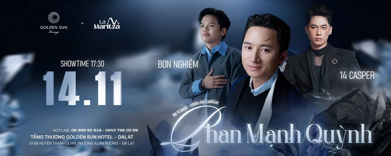 Poster đêm nhạc Phan Mạnh Quỳnh, Bon Nghiêm, 14 Casper – Live in Dalat 14.11.2026 tại La Maritza