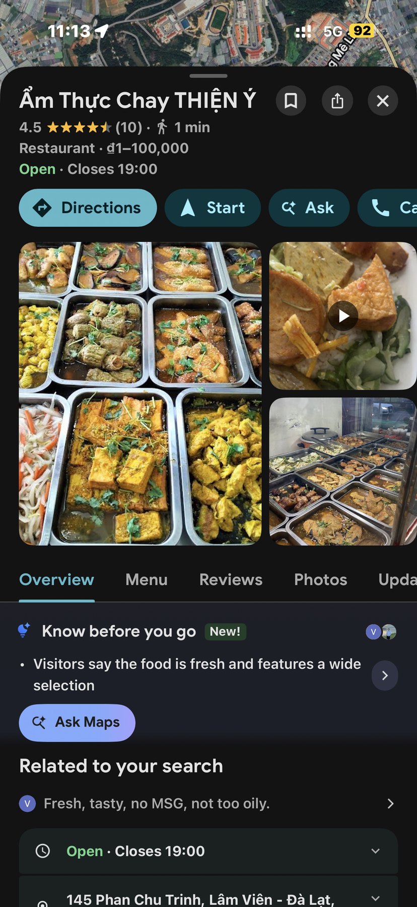 Google Maps screenshot showing the restaurant location and details